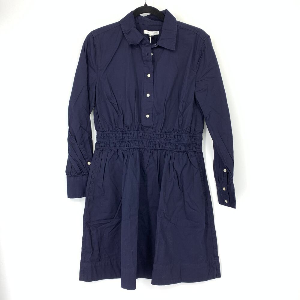 Free Assembly Long Sleeve Shirt Dress Womens Sz M Navy Blue Fit + Flare NEW